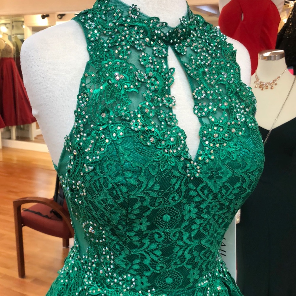 Green prom dress with tiny rhinestones - Picture 2 of 8